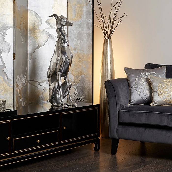FineBuy Dekoration Design Dog aus Aluminium silbern Windhund Skulptur Hundestatue