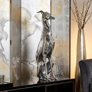 FineBuy Dekoration Design Dog aus Aluminium silbern Windhund Skulptur Hundestatue