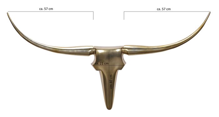 FineBuy Deko Geweih Bull L Aluminium Deisgn Hörner 125 cm Wanddekoration – Maßzeichnung