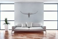 FineBuy Deko Geweih Bull M Aluminium Design Hörner 100cm Wanddekoration Silber – Ansicht 1