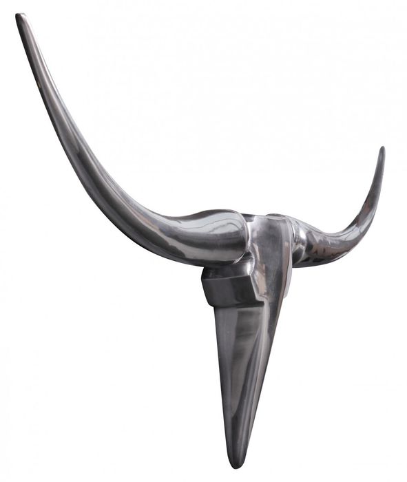 FineBuy Bull Geweih S Wanddekoration 74cm breit Alu Aluminium silber Aluminiumdekoration Wandgeweih Designdekoration 4250950218840