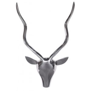 FB37878 FineBuy Deko Hirschgeweih S Aluminium Wanddeko Landhausstil Silber Metall modern, Design Hirschkopf Landhaus Geweih Wand groß, Wohndeko Hirsch außen, Wandschmuck