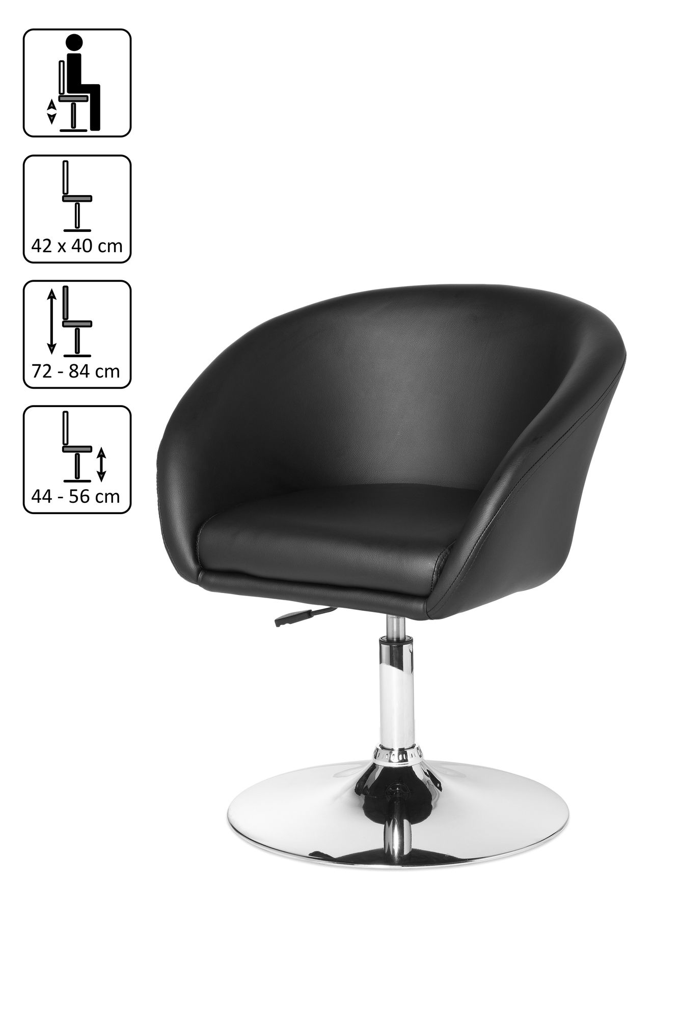 FineBuy Design Relaxsessel SV39213 Loungesessel Kunstleder Cocktailsessel, Sessel Drehbar, Esszimmerstuhl 120 kg, Clubsessel Leder-Optik, Drehstuhl Modern, Loungesessel Wartezimmerstuhl | Farbe: Schwarz