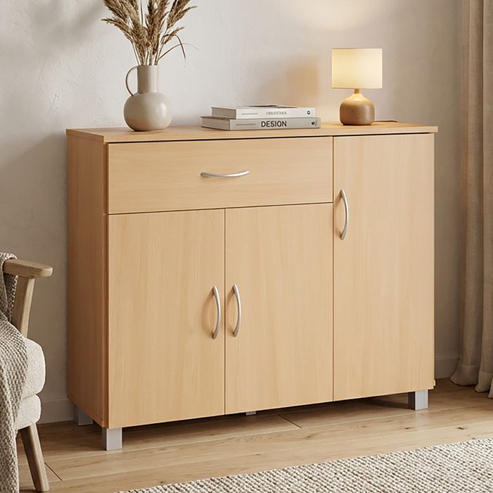 Sideboard 90 cm mit 3 Türen 1 Schublade moderne Kommode 30 cm Tief ideal für Nischen