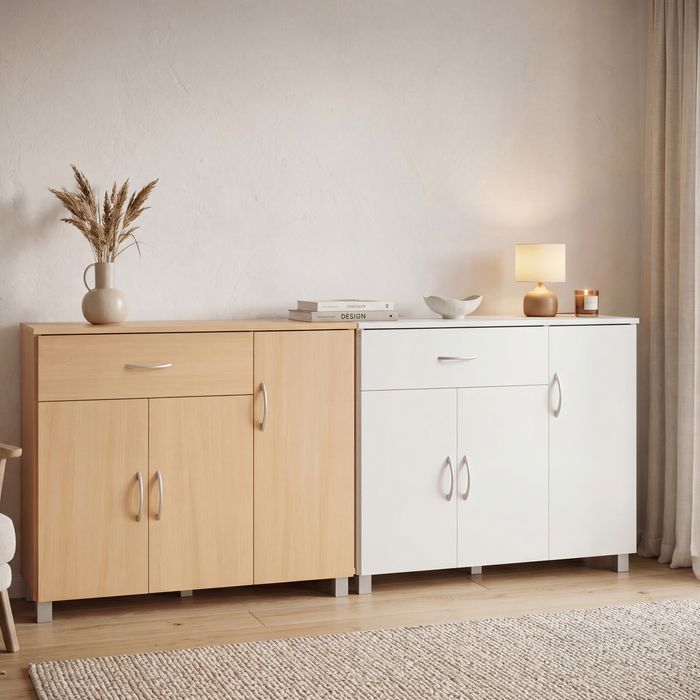 FineBuy Design Sideboard SETE 90 x 75 x 30 cm, Schränkchen mit 1 Schublade 3 Türen, Moderne Schlafzimmer Kommode, Anrichte Esszimmer, Schmaler Schuhschrank mit Schublade