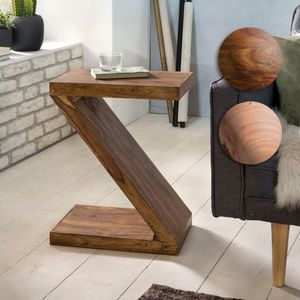 FineBuy Beistelltisch Massivholz "Z" Cube 59cm hoch Wohnzimmertisch Landhaus-Stil Braun Couchtisch Farbe wählbar 3139
