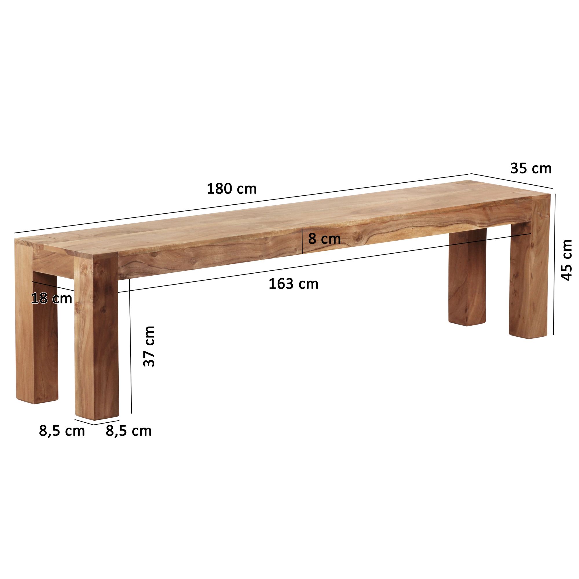 FineBuy Esszimmer Sitzbank Massiv-Holz Akazie 180 x 45 x 35 cm Holz-Bank Natur-Produkt Küchenbank im Landhaus-Stil | Farbe: Braun