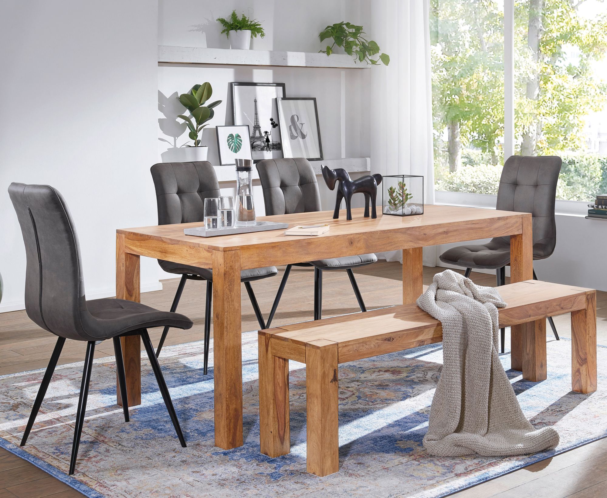 FineBuy Esszimmer Sitzbank Massiv-Holz Akazie 180 x 45 x 35 cm Holz-Bank Natur-Produkt Küchenbank im Landhaus-Stil | Farbe: Braun