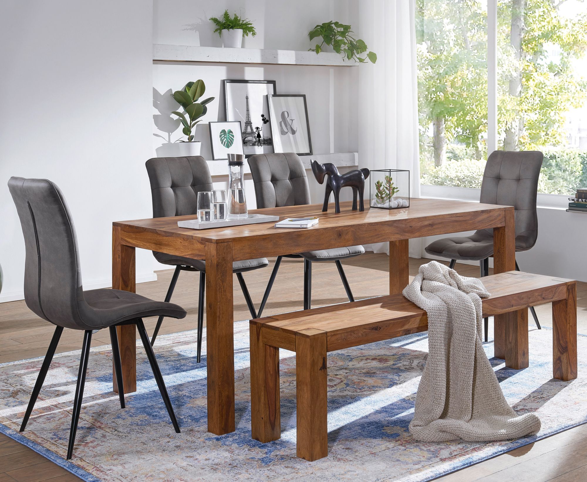 FineBuy Esszimmer Sitzbank Massiv-Holz Sheesham 180 x 45 x 35 cm Holz-Bank Natur-Produkt Küchenbank im Landhaus-Stil | Farbe: Braun