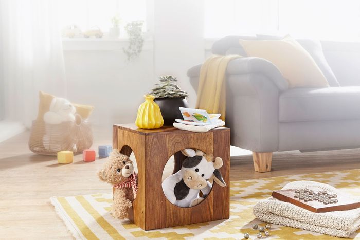 FineBuy Sheesham Beistelltisch 35x35x35 cm Cube Holztisch Tisch mit Stauraum – Maßzeichnung