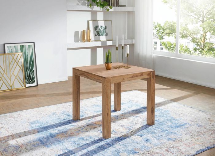 FineBuy Esstisch Massivholz Akazie 80 x 80 x 76 cm Esszimmer-Tisch Design Küchentisch modern Landhaus-Stil Holztisch quadratisch dunkel-braun Natur-Produkt Massivholzmöbel Echt-Holz