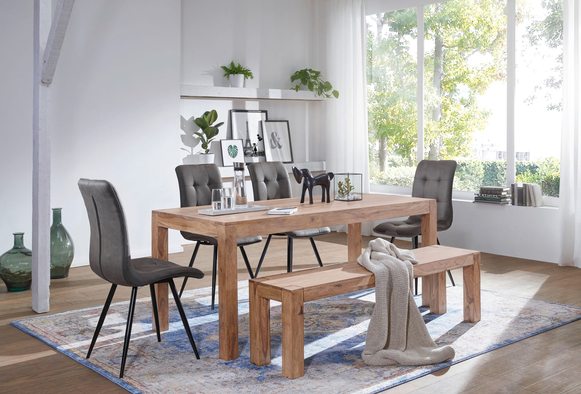 FineBuy Esstisch Massivholz Akazie 120 x 60 cm - Landhaus Esszimmertisch rechteckig Massiv - Küchentisch Vollholz - Holz Tisch Natur - Echtholztisch | Farbe: Braun