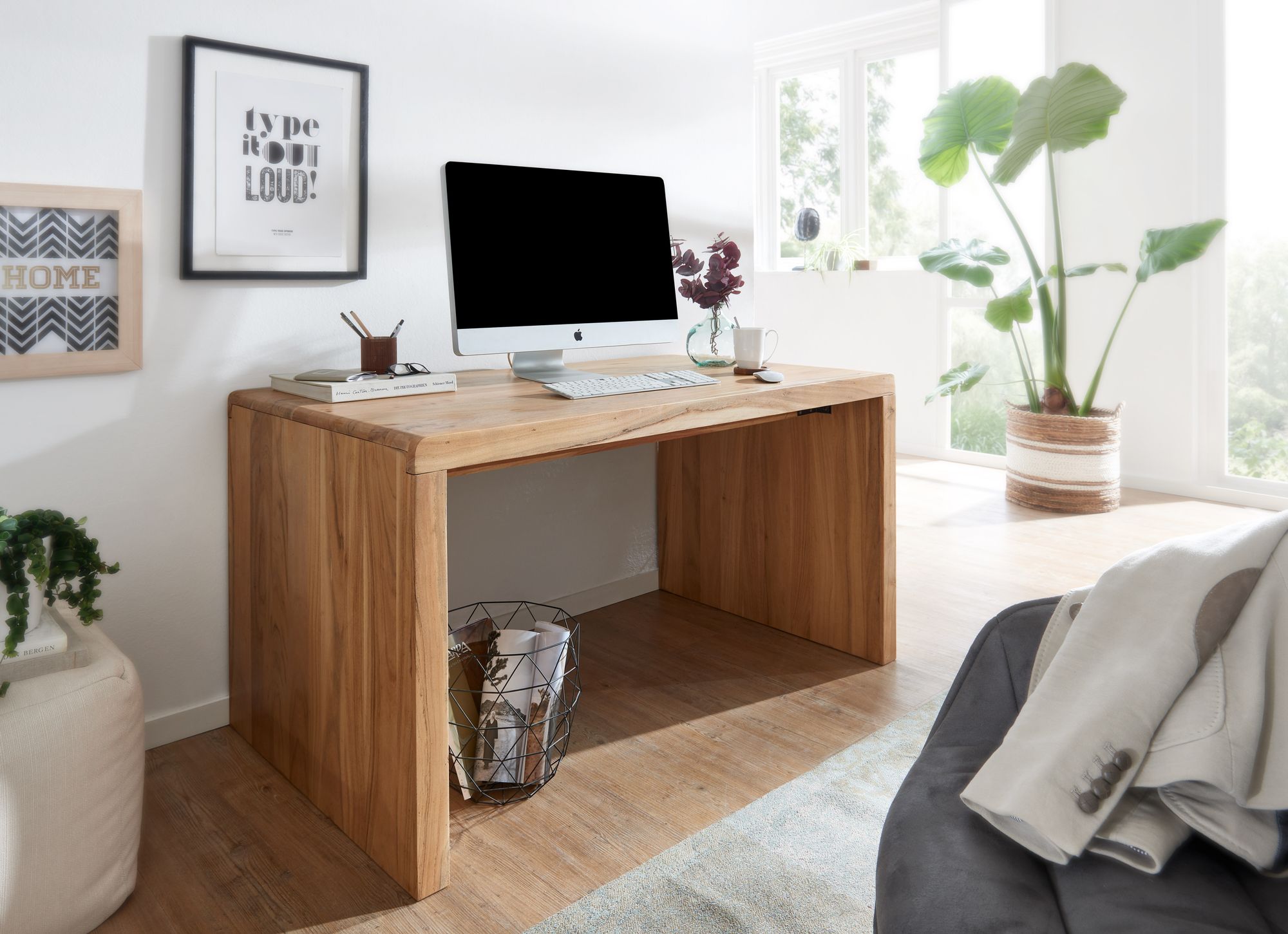 FineBuy Schreibtisch Massiv-Holz Akazie 160 cm Computertisch Echtholz Design Ablage Büro-Tisch Landhaus-Stil | Farbe: Braun FineBuy Schreibtisch Massiv-Holz Akazie 160 cm Computertisch Echtholz Design Ablage Büro-Tisch Landhaus-Stil | Farbe: Braun