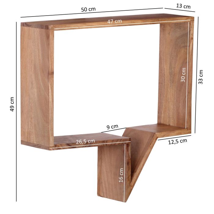FineBuy 2er Set Wandregale Massivholz Akazie Regal Wand Wandboard Cubes – Maßzeichnung