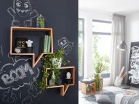 FineBuy 2er Set Wandregale Massivholz Akazie Regal Wand Wandboard Cubes – Ansicht 2