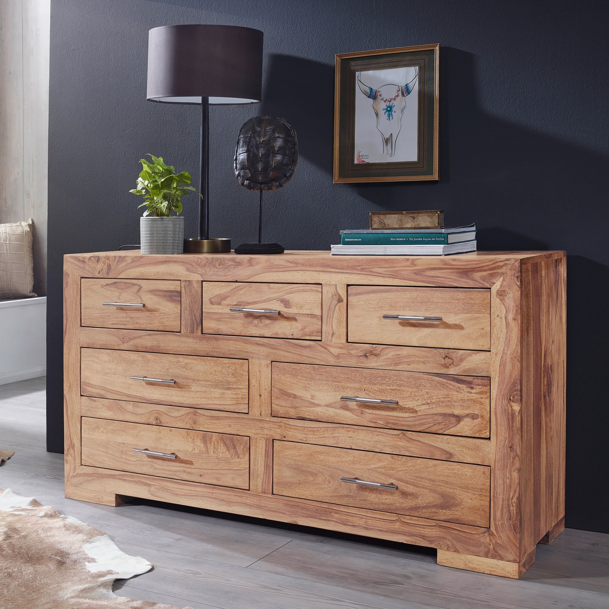 WOHNLING Sideboard MUMBAI Massivholz Akazie 7 Schubladen Kommode 140 ... WOHNLING Sideboard MUMBAI Massivholz Akazie 7 Schubladen Kommode 140 ...