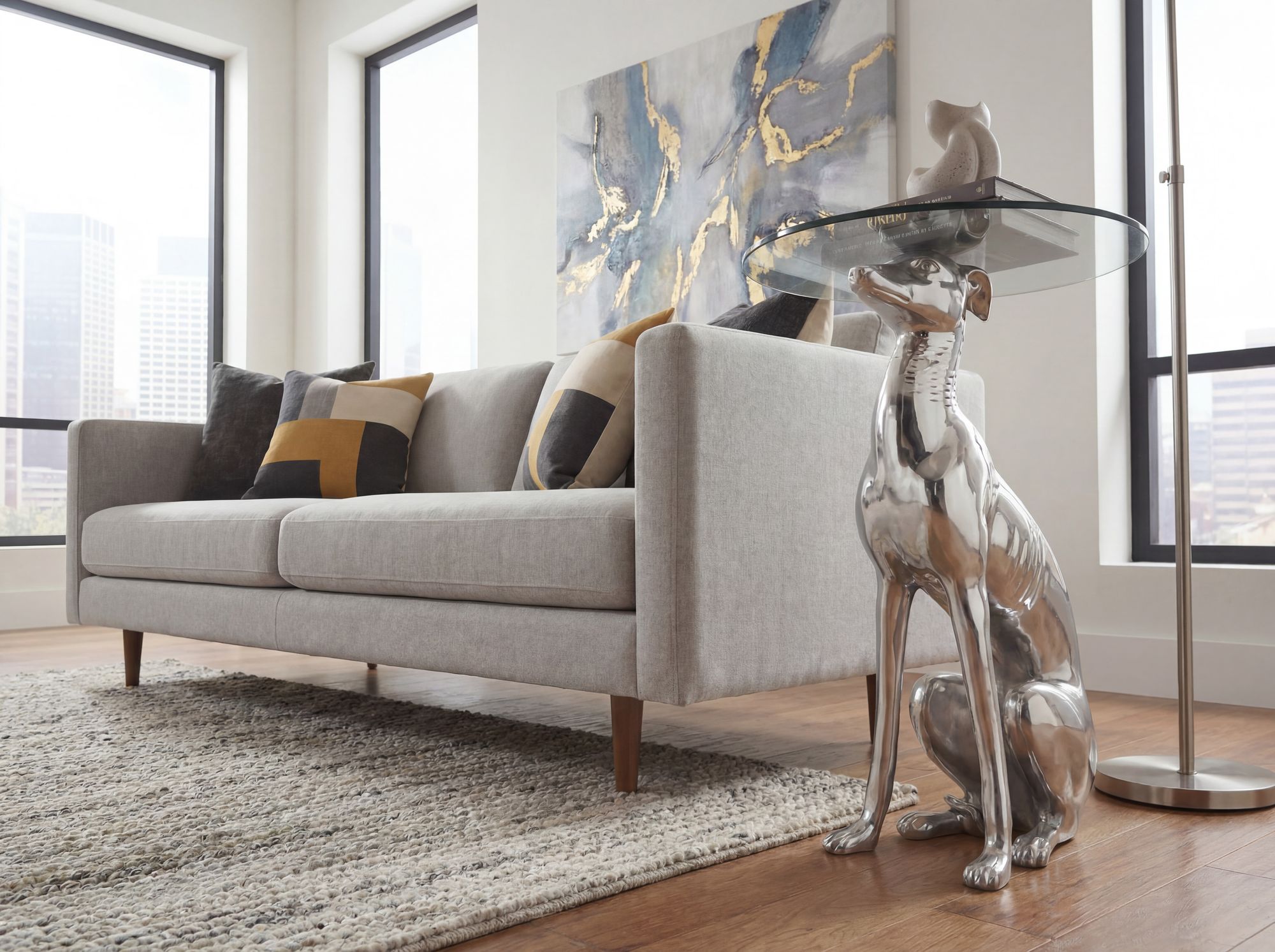FineBuy Design Skulptur Deko Beistelltisch Hund aus Aluminium Farbe Silber – Ansicht 4
