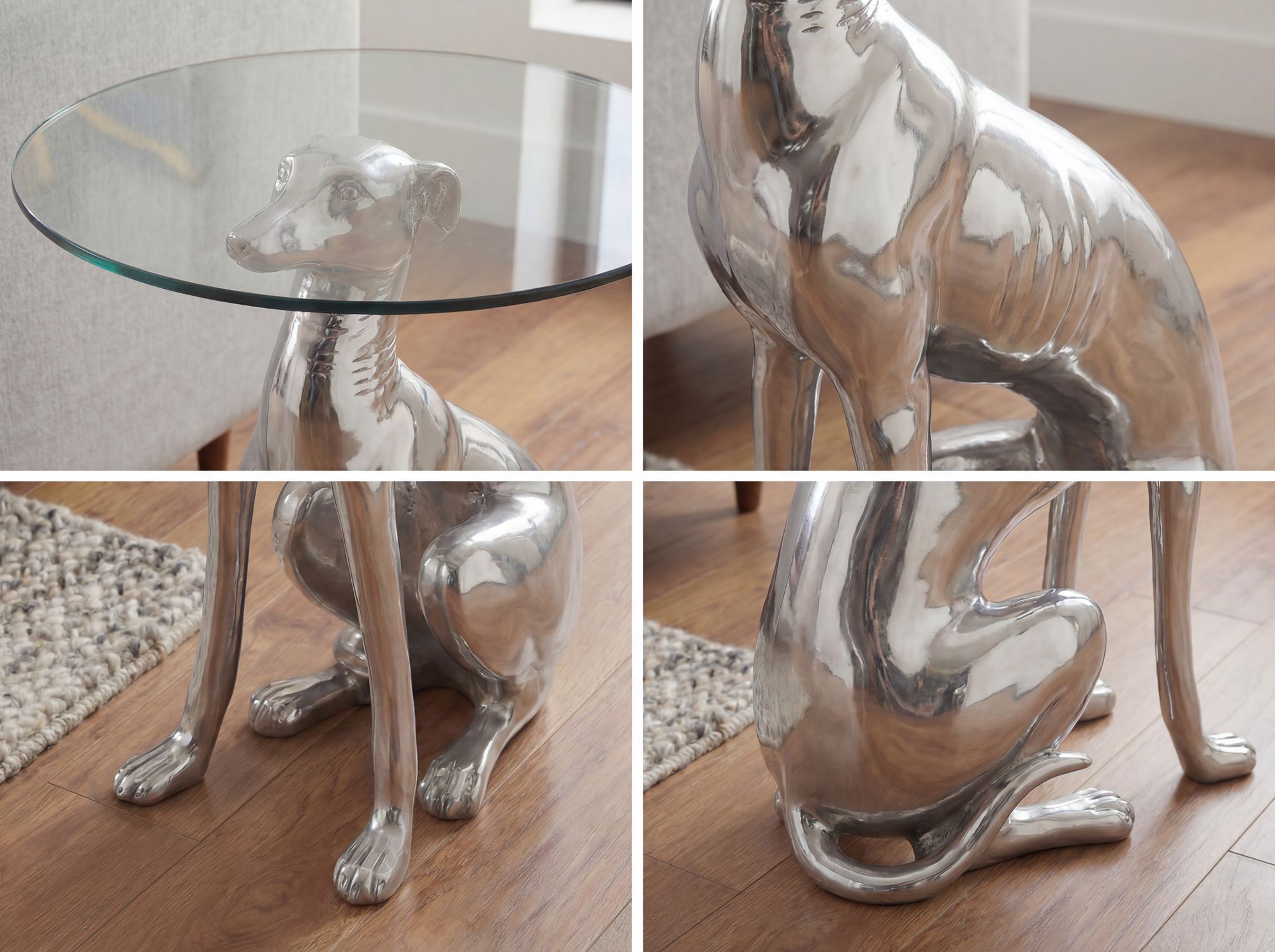 FineBuy Design Skulptur Deko Beistelltisch Hund aus Aluminium Farbe Silber – Ansicht 5