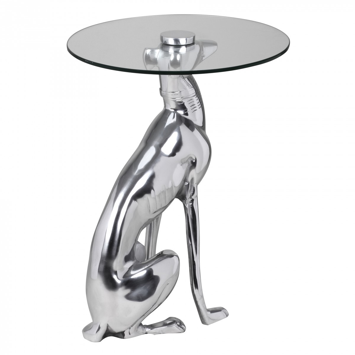 FineBuy Design Beistelltisch Ø40cm Runder Couchtisch Hund 50 cm Hoch Aluminium Tierfigur Ausgefallener Wohnzimmertisch Silber Deko Tisch | Farbe: Silber