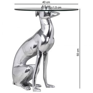 FineBuy Design Beistelltisch Ø40cm Runder Couchtisch Hund 50 cm Hoch Aluminium Tierfigur Ausgefallener Wohnzimmertisch Silber Deko Tisch 4250950234215