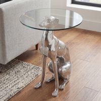 FineBuy Design Skulptur Deko Beistelltisch Hund aus Aluminium Farbe Silber – Ansicht 1