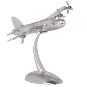 FineBuy Design Deko Propeller Flugzeug 42 x 30 x 30 cm Silbern aus Aluminium, Alu Flieger Geschenk-Idee Tisch-Dekoration mit Standfuß 4250950234284
