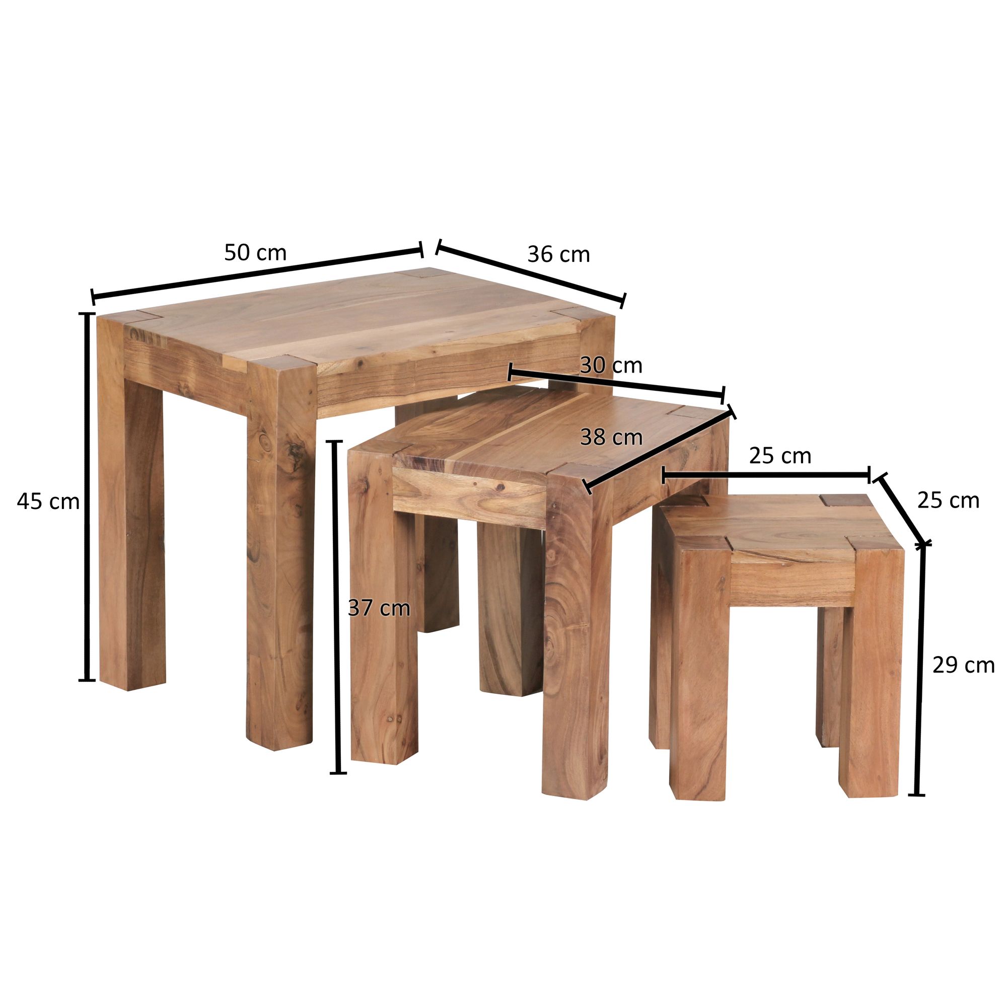FineBuy 3er Set Satztisch Massiv-Holz Akazie Wohnzimmer-Tisch Landhaus-Stil Beistelltisch dunkel-braun Naturholz | Farbe: Braun FineBuy 3er Set Satztisch Massiv-Holz Akazie Wohnzimmer-Tisch Landhaus-Stil Beistelltisch dunkel-braun Naturholz | Farbe: Braun