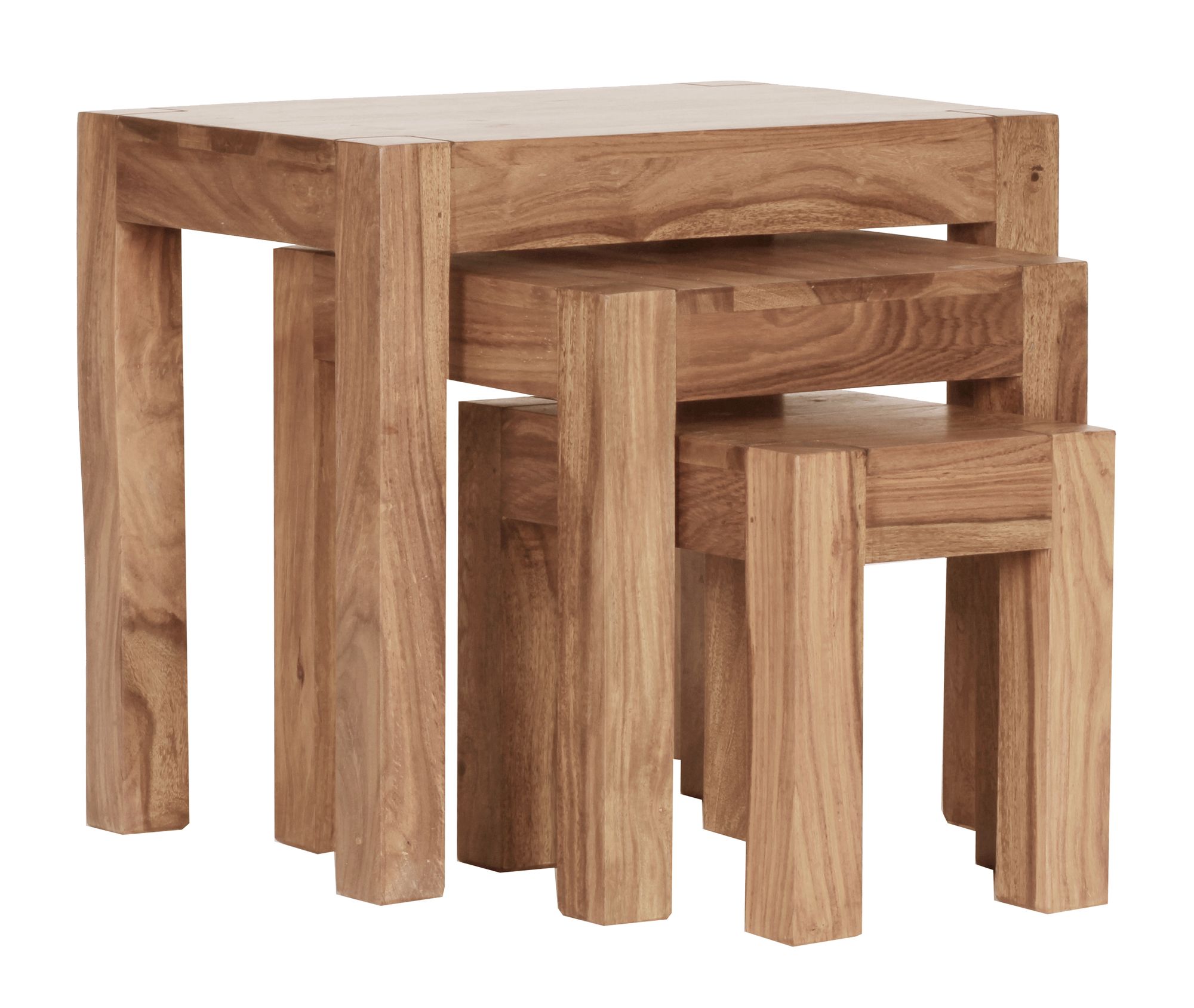 FineBuy 3er Set Satztisch Massiv-Holz Akazie Wohnzimmer-Tisch Landhaus-Stil Beistelltisch dunkel-braun Naturholz | Farbe: Braun FineBuy 3er Set Satztisch Massiv-Holz Akazie Wohnzimmer-Tisch Landhaus-Stil Beistelltisch dunkel-braun Naturholz | Farbe: Braun