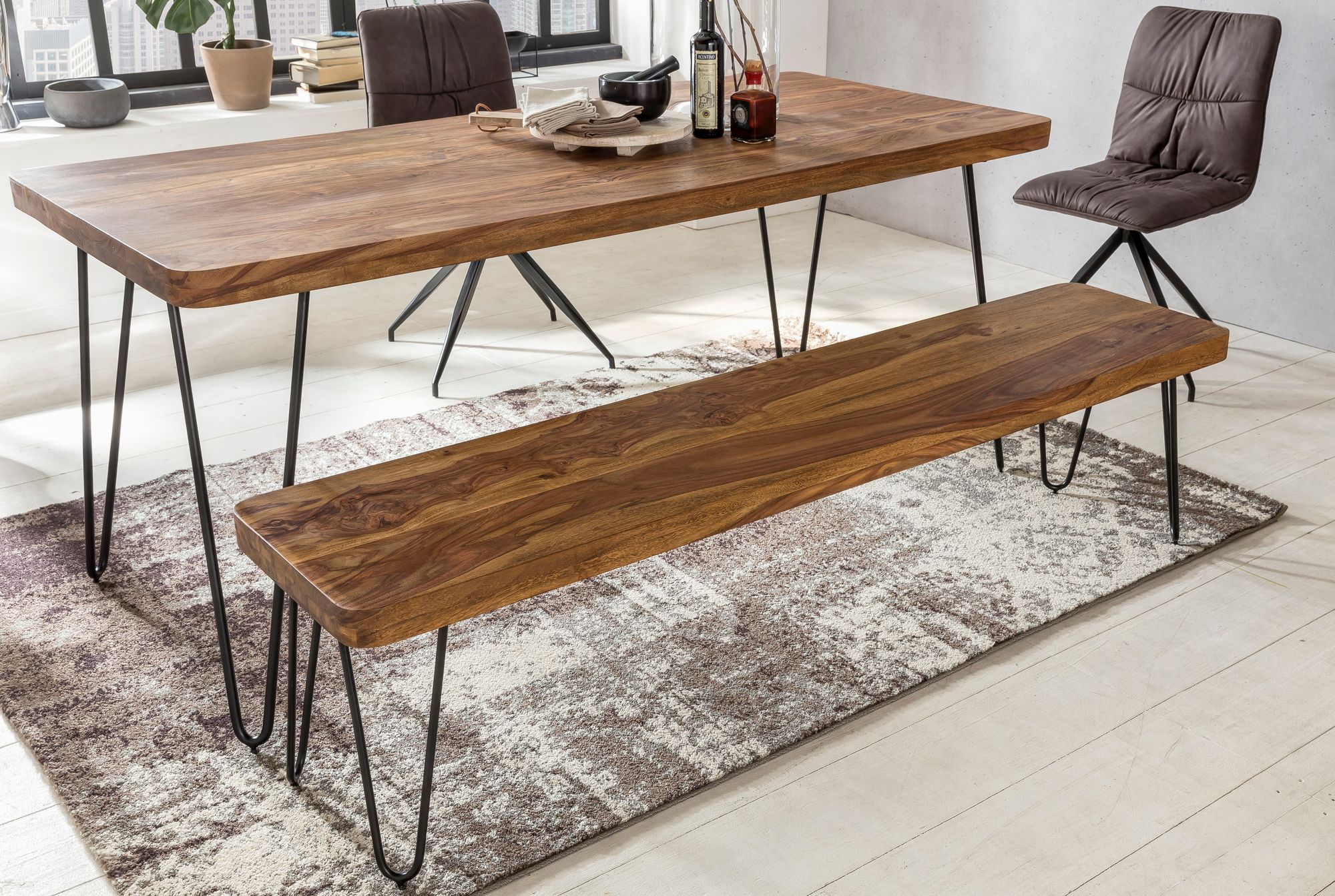 FineBuy Sitzbank Massiv 180cm Esszimmerbank Holzbank Küchenbank Holz – Ansicht 4