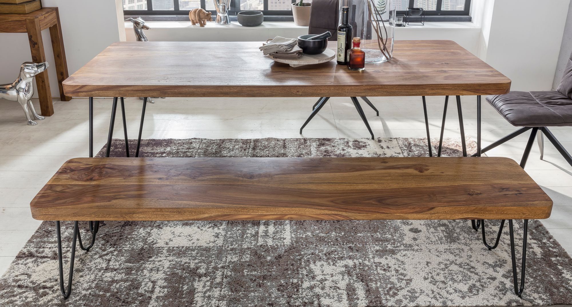 FineBuy Sitzbank Massiv 180cm Esszimmerbank Holzbank Küchenbank Holz – Ansicht 5