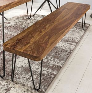 FineBuy Massive Sitzbank 180 x 40 cm HARLEM Sheesham Holz Bank für Esstisch Massiv, Küchenbank Massivholz, Essbank ohne Lehne für Esszimmer 4250950235427