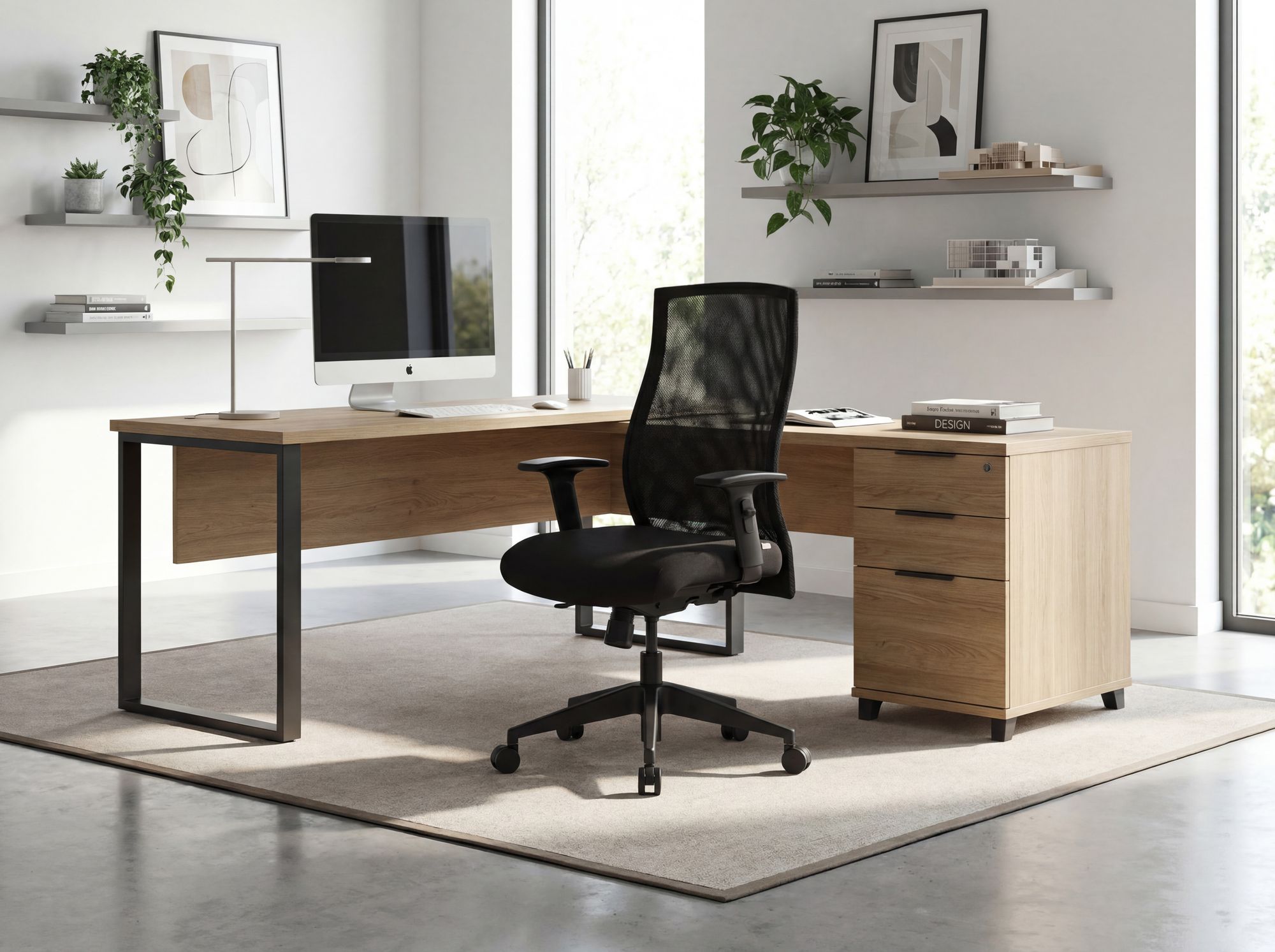 Schreibtischstuhl Finebuy Stoff Schwarz Drehstuhl Armlehne Büro Sessel Bürostuhl – Ansicht 2