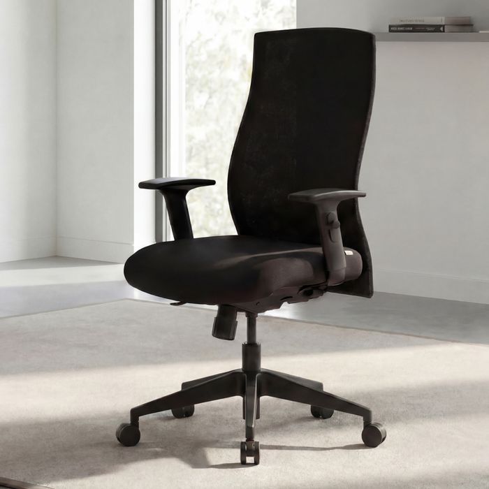 FB41693 FineBuy Bürostuhl Bezug Stoff Schwarz Schreibtischstuhl Design Chefsessel Armlehne Drehstuhl Polsterung 120 kg