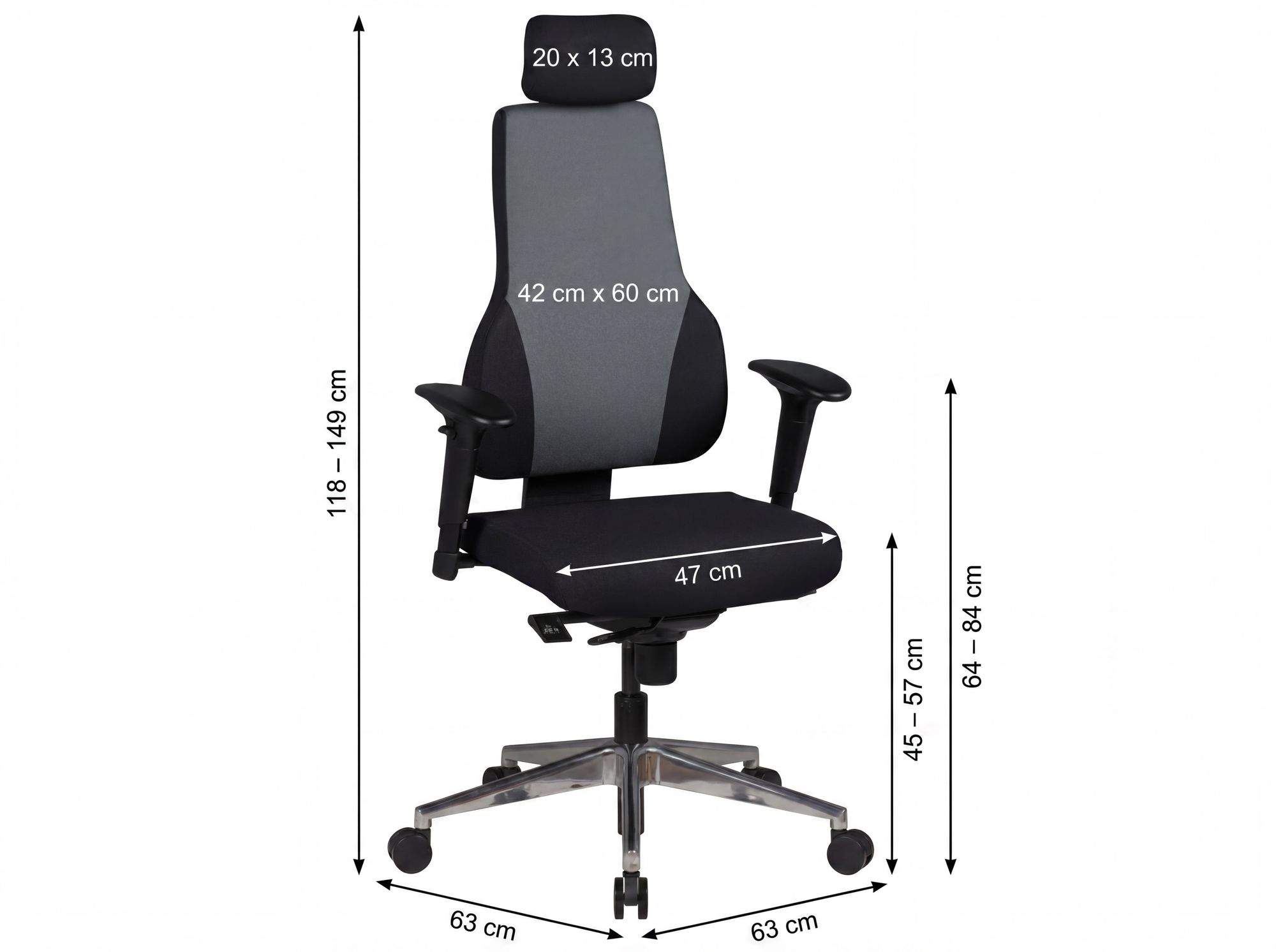Bürostuhl Ergonomisch Stoff Schwarz Drehstuhl Büro Sessel Chefsessel Kopfstütze – Ansicht 3