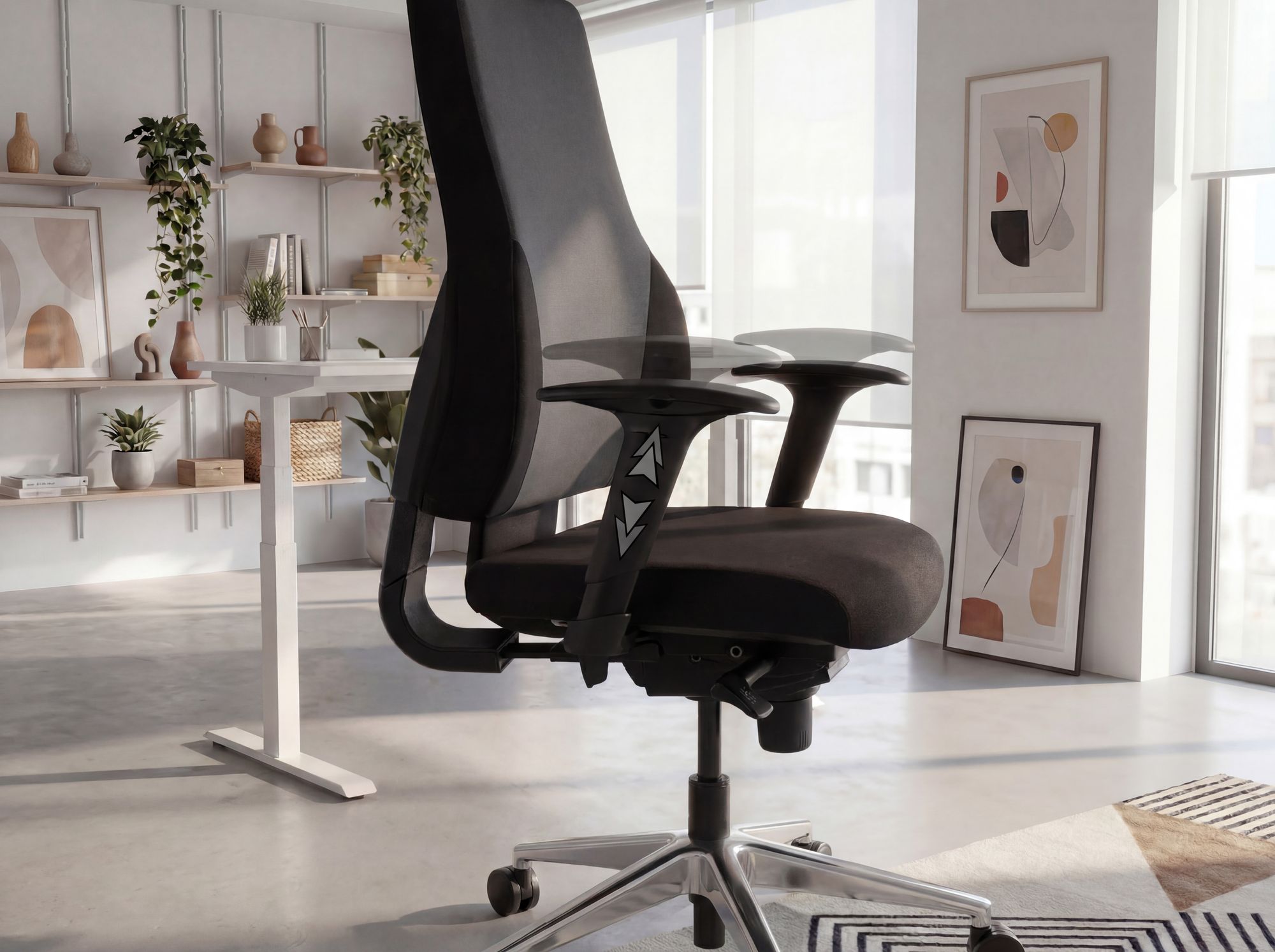 Bürostuhl Ergonomisch Stoff Schwarz Drehstuhl Büro Sessel Chefsessel Kopfstütze – Ansicht 4