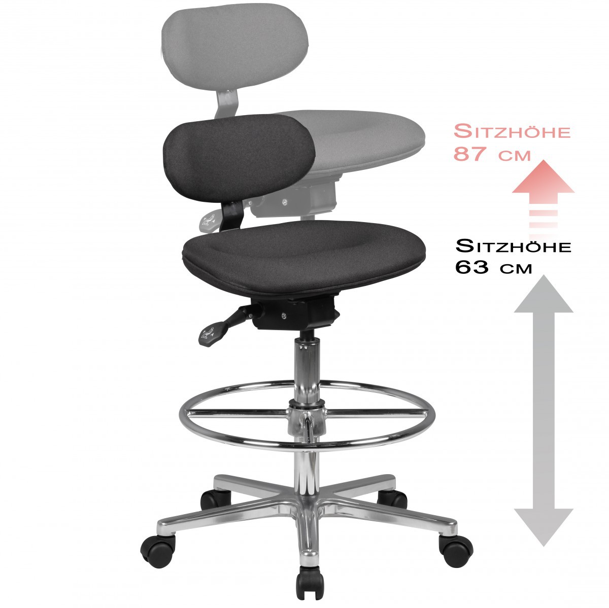 FineBuy Arbeitshocker LOUISIANA Stoffbezug schwarz Drehhocker höhenverstellbare Rückenlehne | Farbe: Schwarz