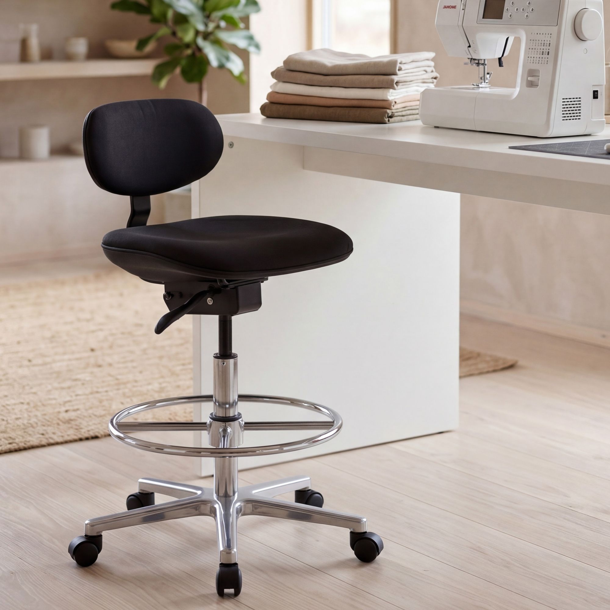 Arbeitsstuhl Rollhocker mit Lehne Höhenverstellbar Drehhocker Hocker Stehhilfe – Ansicht 1