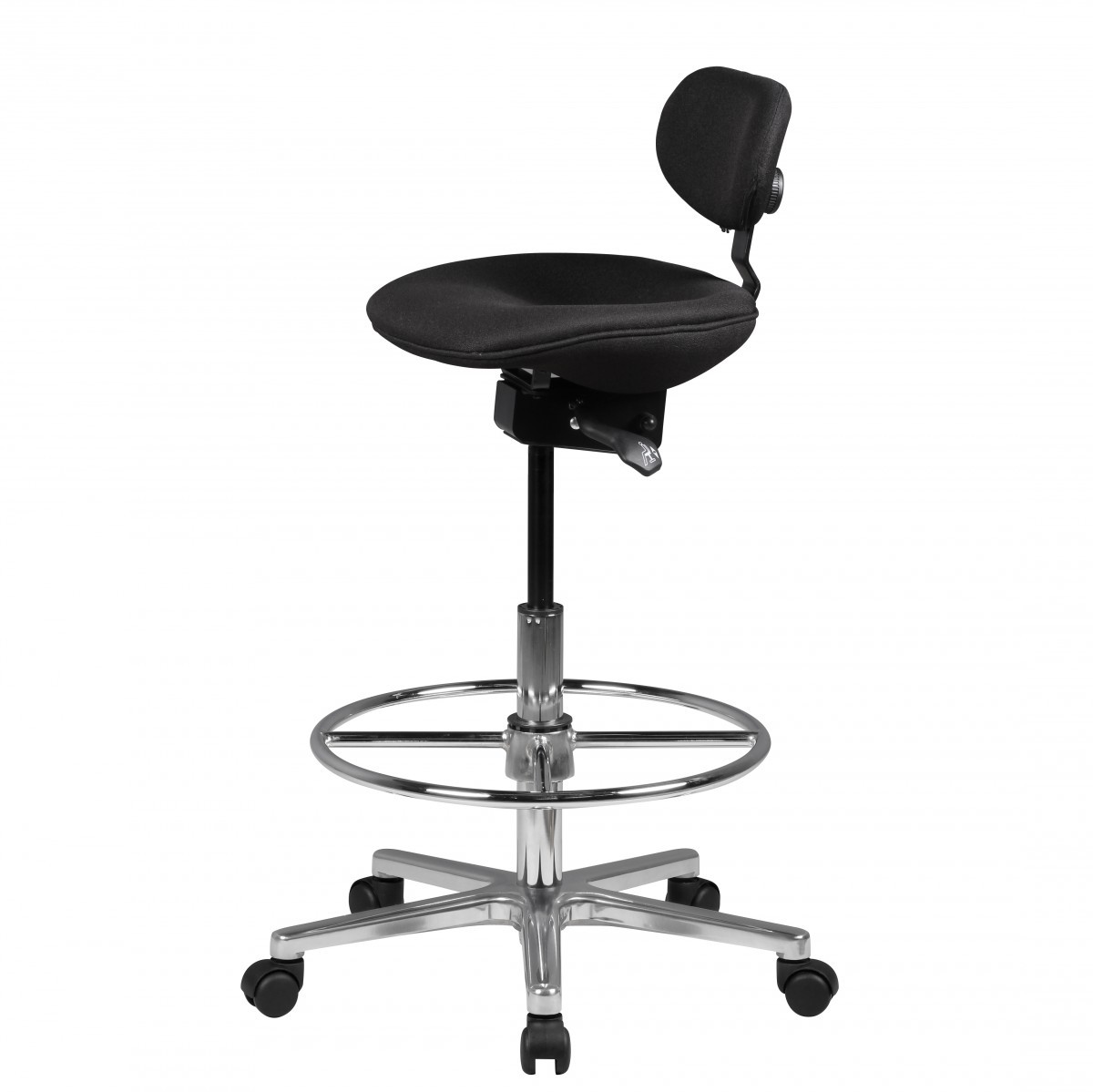 FineBuy Arbeitshocker LOUISIANA Stoffbezug schwarz Drehhocker höhenverstellbare Rückenlehne | Farbe: Schwarz