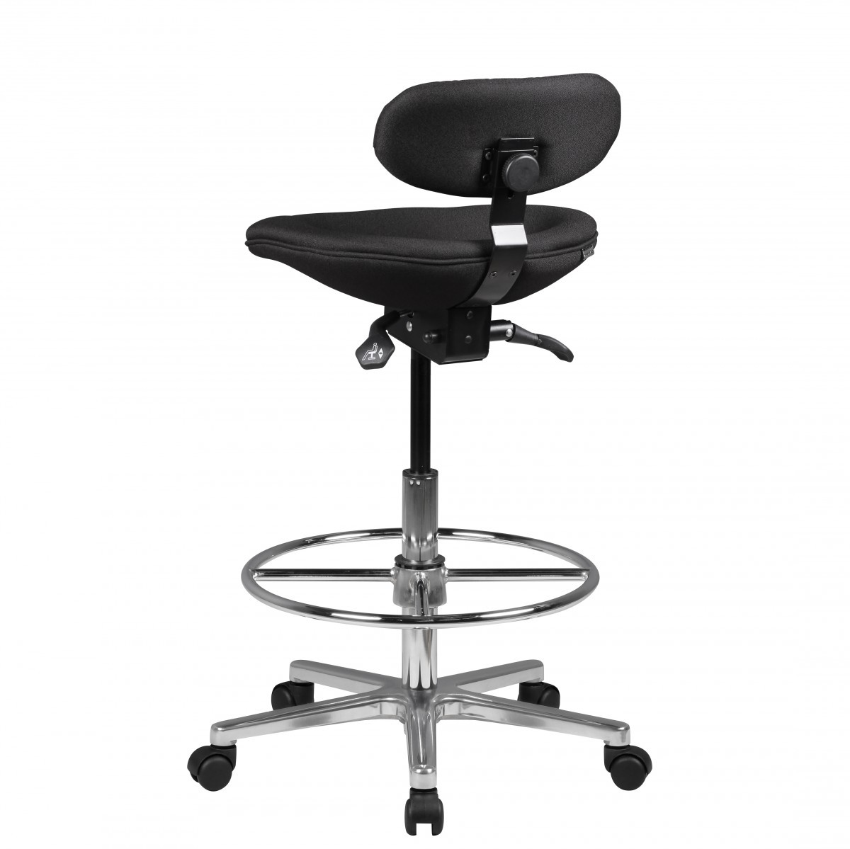 FineBuy Arbeitshocker LOUISIANA Stoffbezug schwarz Drehhocker höhenverstellbare Rückenlehne | Farbe: Schwarz