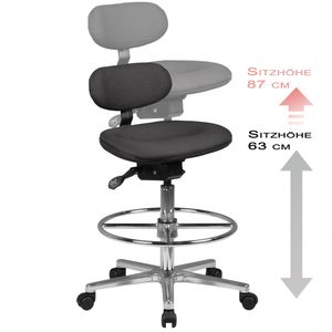 FB41713 FineBuy Arbeitshocker LOUISIANA Stoffbezug schwarz Drehhocker höhenverstellbare Rückenlehne 4250950240704
