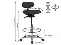Arbeitsstuhl Rollhocker mit Lehne Höhenverstellbar Drehhocker Hocker Stehhilfe – Ansicht 3