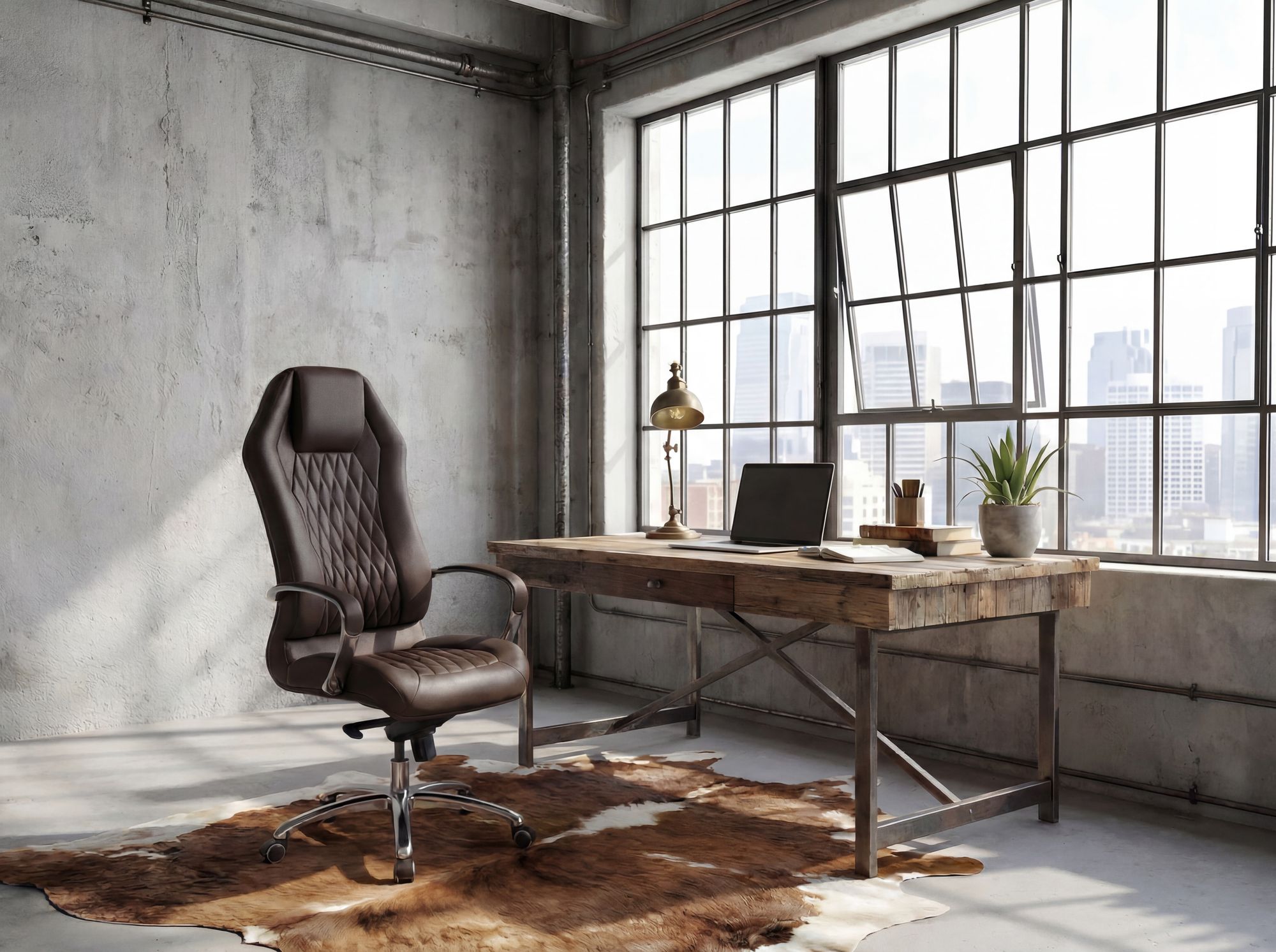 FineBuy Bürostuhl MONTEREY Echtleder Chefsessel Schreibtischstuhl Drehstuhl – Ansicht 2