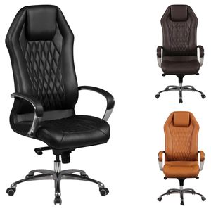 FineBuy Bürostuhl MONTEREY Echt-Leder Schreibtischstuhl XXL Polsterung Design Chefsessel hohe Rückenlehne mit Kopfstütze Drehstuhl Drehsessel höhenverstellbar Wippfunktion Hartbodenrollen 4956