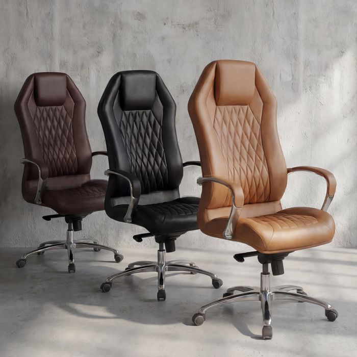 SV41950 FineBuy Bürostuhl MONTEREY Echt-Leder Schreibtischstuhl XXL Polsterung Design Chefsessel hohe Rückenlehne mit Kopfstütze Drehstuhl Drehsessel höhenverstellbar Wippfunktion Hartbodenrollen