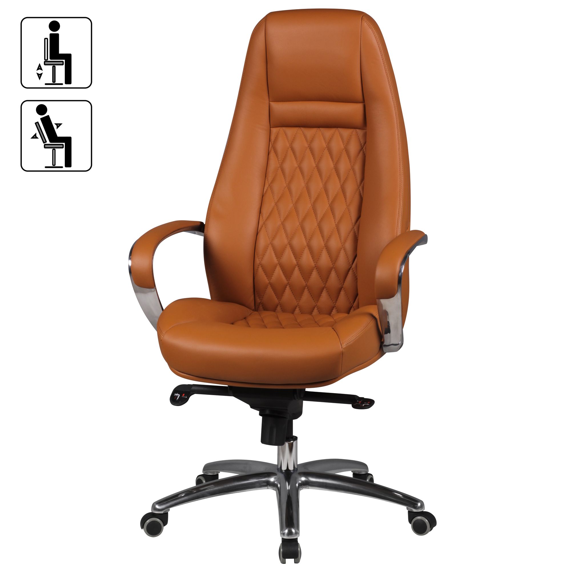 FineBuy AUSTIN Bürostuhl Echtleder Schreibtischstuhl ergonomisch Chefsessel edel Drehstuhl höhenverstellbar | Farbe: Caramel