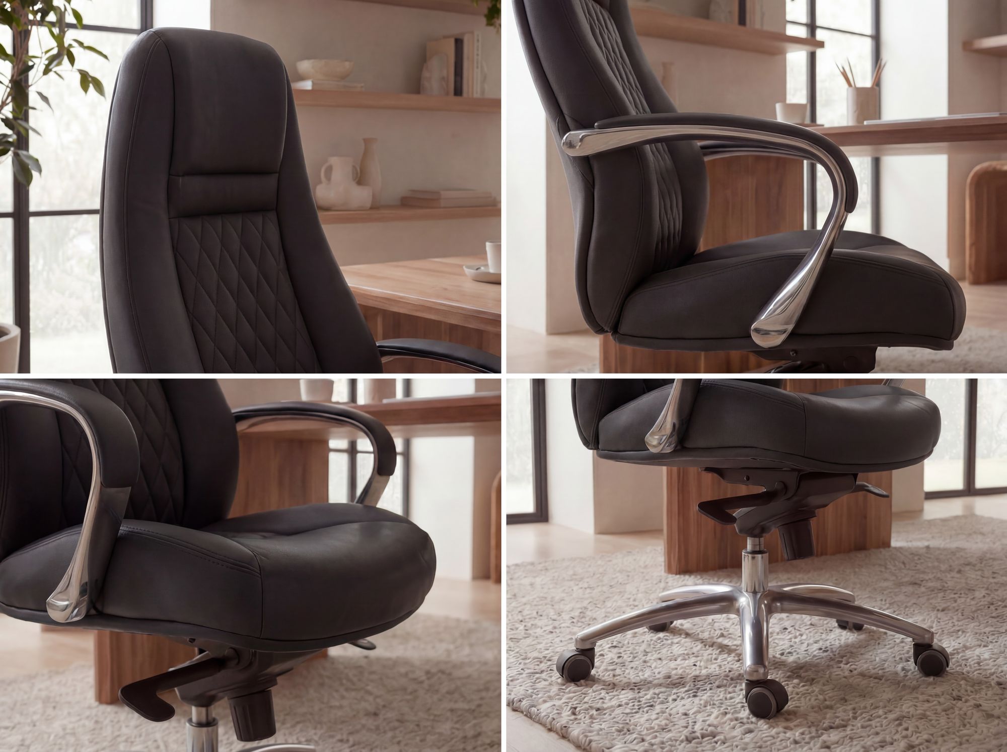 FineBuy Bürostuhl Echtleder Schreibtischstuhl ergonomisch Chefsessel Drehstuhl – Ansicht 4