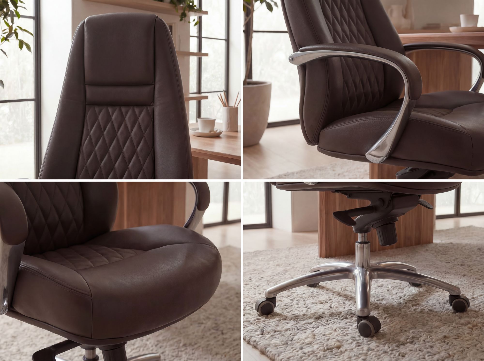 FineBuy Bürostuhl Echtleder Schreibtischstuhl ergonomisch Chefsessel Drehstuhl – Ansicht 4