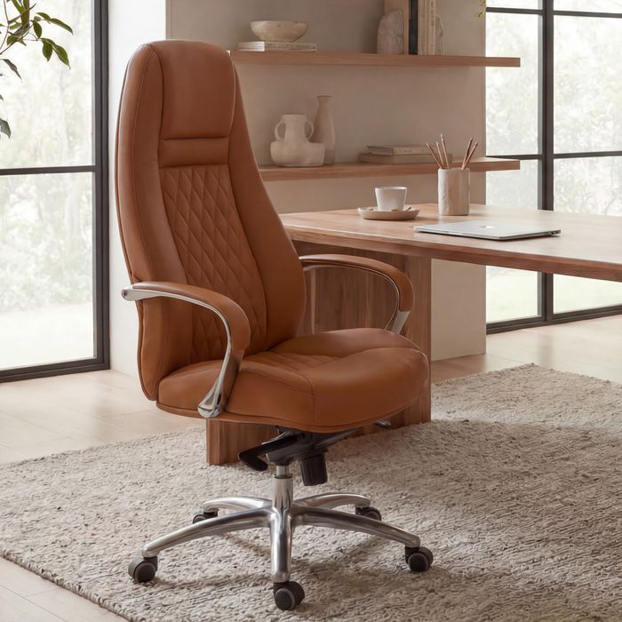 FineBuy AUSTIN Bürostuhl Echtleder Schreibtischstuhl ergonomisch Chefsessel edel Drehstuhl höhenverstellbar