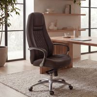 FineBuy Bürostuhl Echtleder Schreibtischstuhl ergonomisch Chefsessel Drehstuhl – Ansicht 1