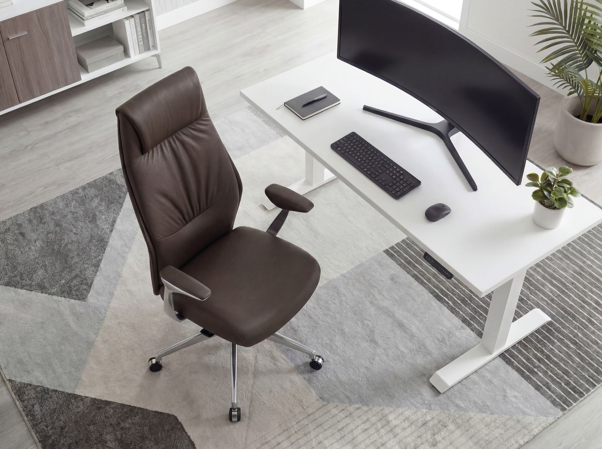 FineBuy Bürostuhl Echt-Leder Schreibtischstuhl Chefsessel Drehstuhl 120KG – Ansicht 4